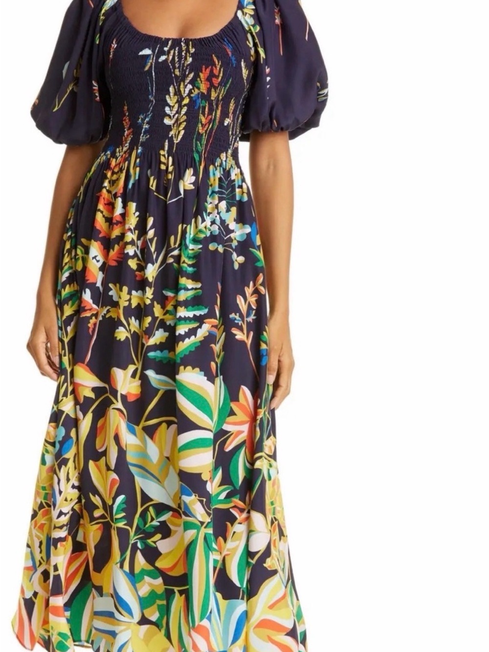 La Ligne navy smocked bodice silk dress